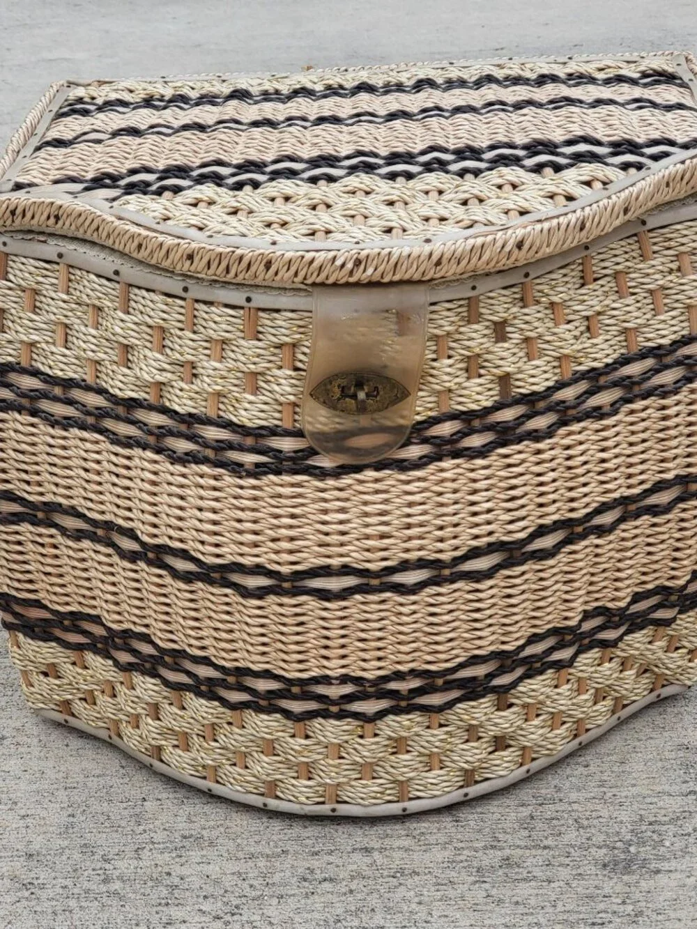 Vintage Pennys Wicker Sewing Basket Lid Plastic Organizer Tray